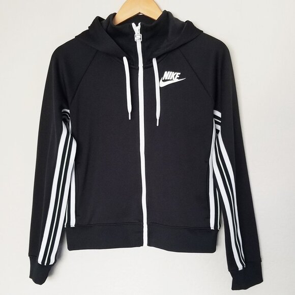 NIKE Sportswear Striped Front Zip Black Tracksuit Hoodie Women's Size S Jacket - Picture 2 of 16